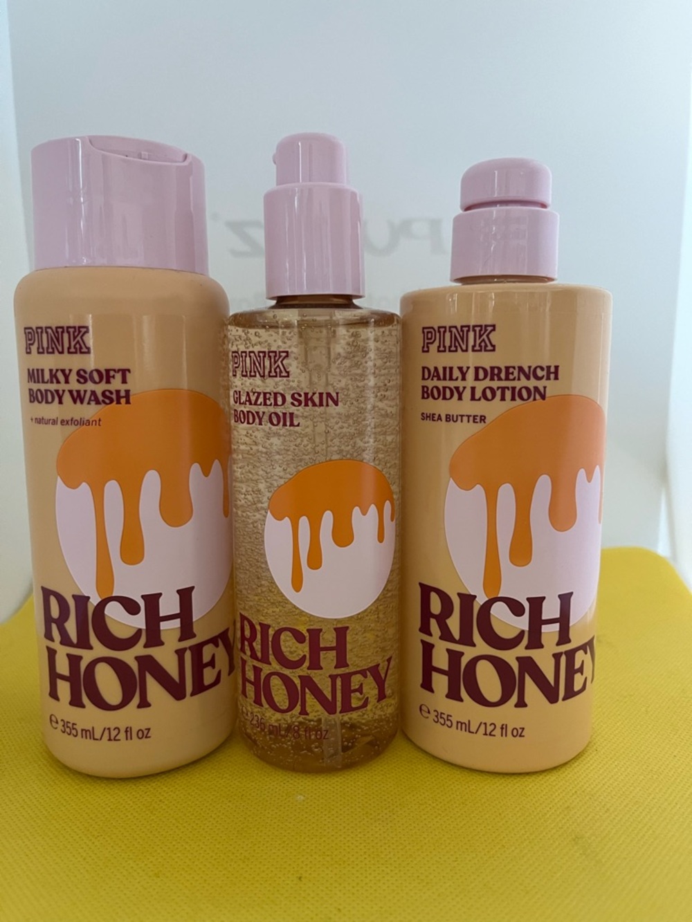 NEW Victoria's Secret PINK Rich Honey Oil, Nourishing Body Lotion & Body Wash